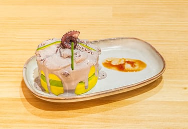 Seafood Ingredients for making Peruvian Ceviche on a chopping board in Lima Ceviche Bar