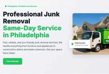 SEO case study cover for a local junk removal company offering same-day service in Philadelphia