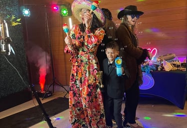 Family on a 360 video booth having fun