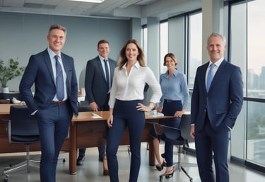 A sleek, modern office scene showing a team collaborating over a laptop with voice call software on screen.