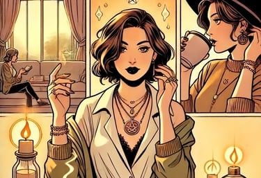 a woman in a hat and a hat on a table