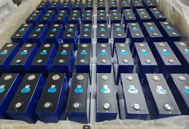 a box of LiFePO4 prismatic battery cells