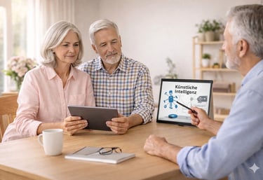 Persönliches Coaching zuhause für verständliches Lernen digitaler Themen in kleiner Gruppe (KI-Bild