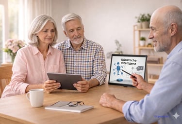 Coach beim Unterricht zuhause bei älterem Paar 