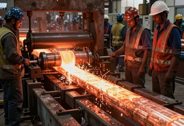 A vibrant recycling facility with workers sorting electronic waste and copper scrap under bright natural light.