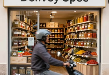 Spice jars lined up on a kitchen shelf, labeled with Sattvik Spices branding.