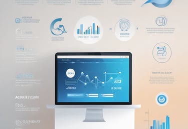 A sleek laptop screen displaying SEO analytics and upward trending graphs.