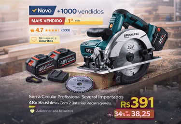 Professional 48V cordless brushless circular saw with two rechargeable batteries and a TCT saw blade.