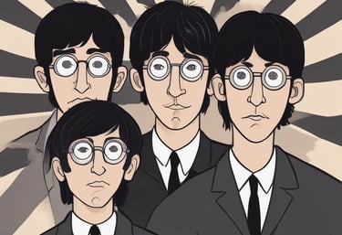 A classic black and white photo of The Beatles performing live on stage in the 1960s.