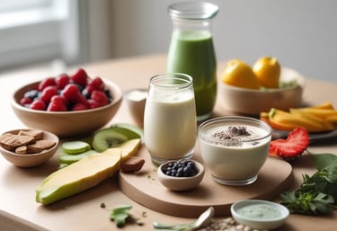 A happy young athlete preparing a quick protein snack in a bright kitchen.