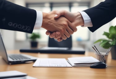 A professional consultant guiding a small business owner through LLC paperwork in a bright office.