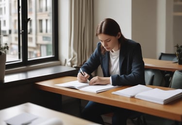 A mobile notary sitting at a cozy coffee shop helping a client with paperwork.