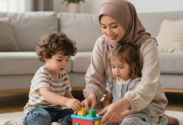 A cozy family home with children playing happily, symbolizing stability and love.