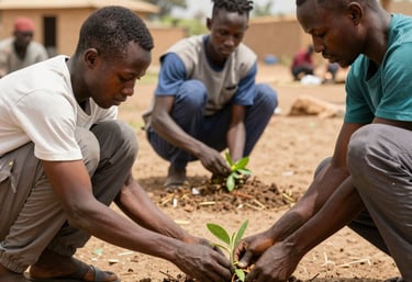 Marketplace scene showing agricultural products being exchanged between farmers and buyers.