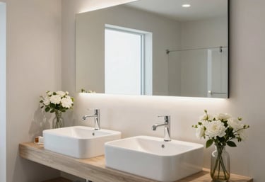 A large, elegant mirror reflecting a cozy living room setting.