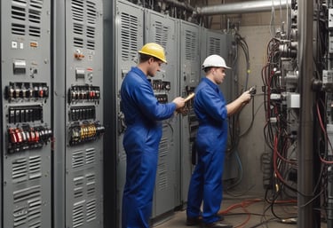 Modern industrial building under construction with visible steel framework and workers.