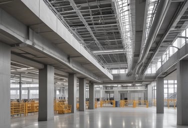 Close-up of steel beams being welded on a modern construction site.