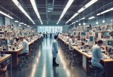 Abstract futuristic silhouette of a young person interacting with digital holograms in blue and purple tones.