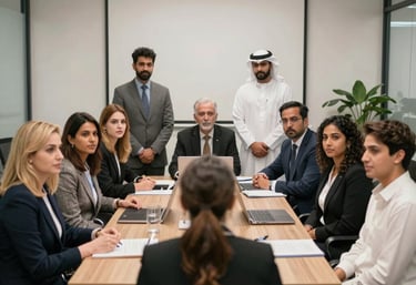 corporate team in modern office english and pakistani exectives