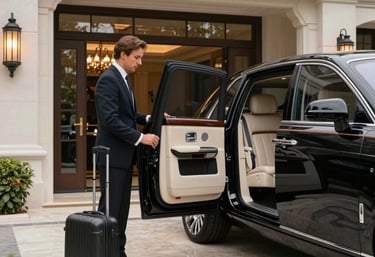 Elegant Moroccan villa with warm beige tones and subtle gold accents at sunset.