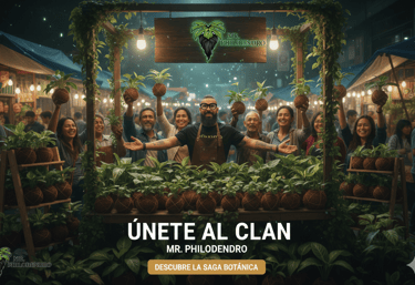 Un grupo de jardineros felices sosteniendo plantas de filodendro en macetas en un puesto del mercado