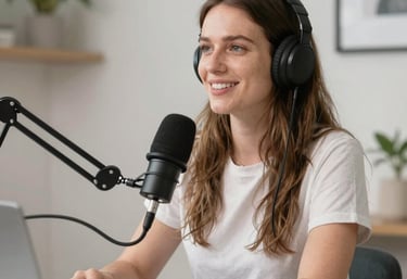 A focused trainer giving a voice coaching session in a light, modern studio setting.