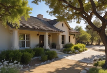 A cozy Santa Ynez Valley home nestled among rolling hills at sunset.