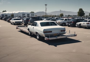 A friendly car buyer shaking hands with a happy customer next to a car.