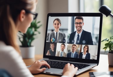 A team collaborating around a table with laptops and coffee, brainstorming ideas.