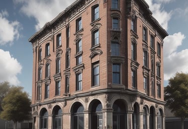 A detailed point cloud scan of an urban building, highlighting precision and advanced technology.