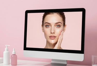 Elegant minimalist consultation room with soft rose gold accents and natural light highlighting a calm atmosphere.