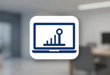 A minimalist flat icon of a laptop and a network switch, representing equipment sales and supply, in a clean tech style with #60A5FA accents.