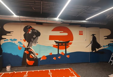 Pictură murală cu tematică japoneză.