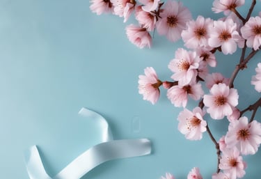 Close-up of delicate handmade sewing details with pale pink and blue buttons on fabric.