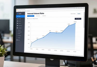 A consultant discussing financial plans with a client over documents and a laptop.