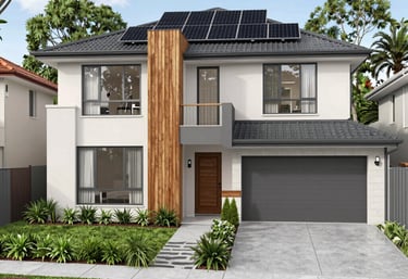 A bright, modern apartment complex surrounded by lush greenery under a clear blue sky.