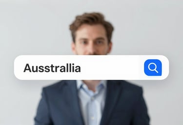 An elegant representation of AI-driven search results for an Australian business, minimalist and professional aesthetic using brand colors.