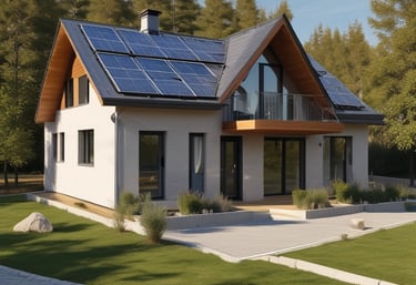 Wind turbines spinning gently in a green field with a bright sunny background.
