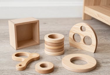 Close-up of a finely engraved wooden montesori tools