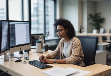 A vibrant office scene with a diverse team collaborating on digital marketing strategies.
