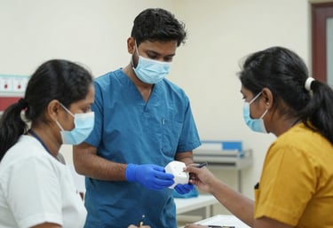 A caring doctor consulting with a patient in a bright, modern hospital room.