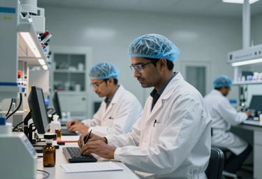 The interior of a clean, high-tech industrial lab in Bhosari, India, showing professional engineers in a sophisticated and modern setting.