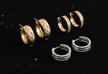 Elegante colección de aretes de aro en oro y plata con detalles de diamantes