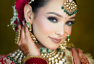 Reception party makeup with bold eyes and highlighted skin