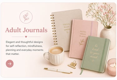 Elegant adult journals for mindfulness and planning with a coffee cup and flowers.