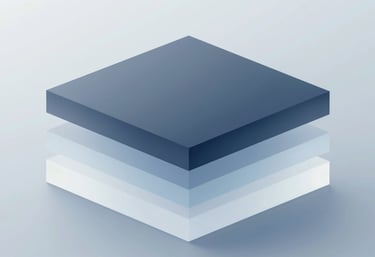 An abstract, geometric representation of software layers using translucent blocks. Light passes through the blocks in shades of #1C2B3A and #A1C6D0, representing full-stack coverage and clarity.