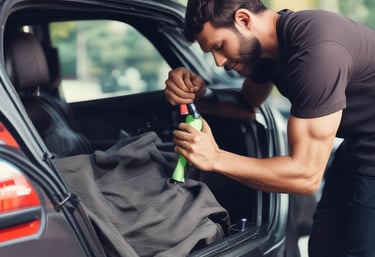 Shiny black car after vitrification under bright lighting highlighting the glossy finish.