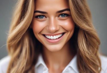 Close-up of a patient smiling brightly after cosmetic dental treatment.