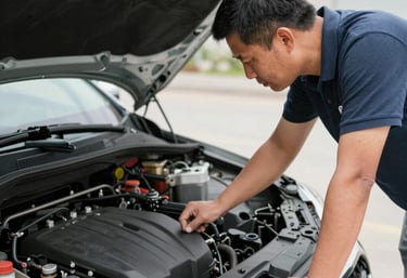 A driver attentively navigating city streets with clear traffic signs visible.