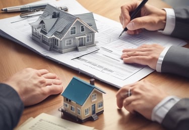 A lawyer reviewing civil law documents with clients in a cozy office.